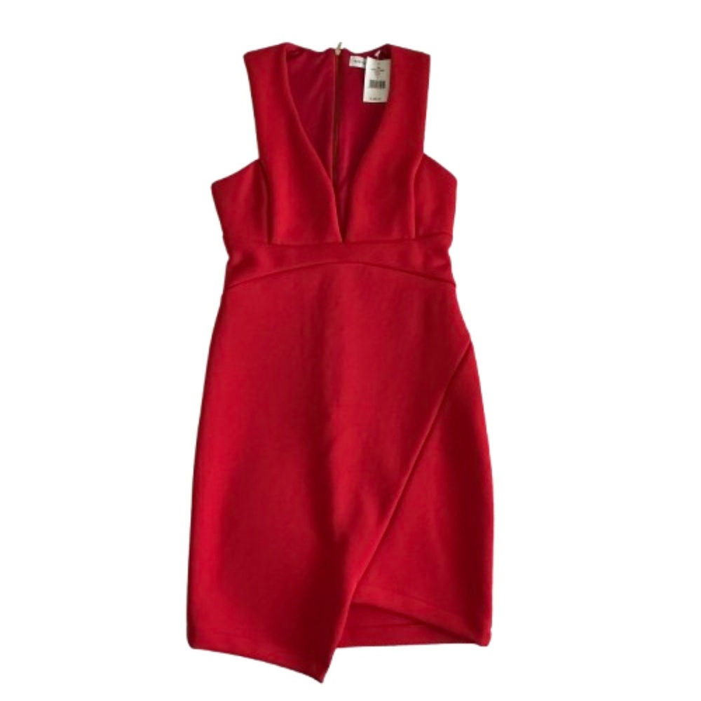 Bec & Bridge NWT Women'4 Red Sleeveless Mini Bodycon V Neck Classic Fitted Dress